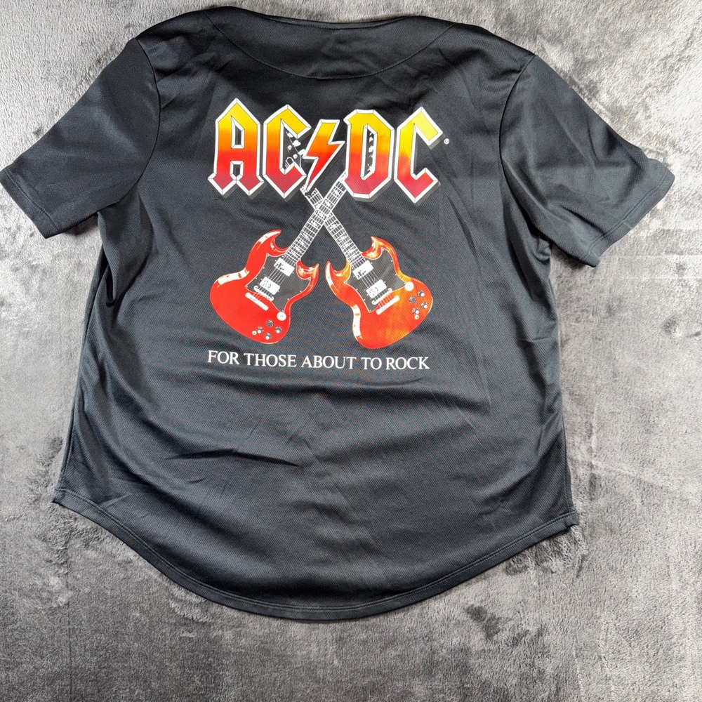 AC/DC For Those About To Rock Baseball Jersey Black Mesh Shirt Mens Medium